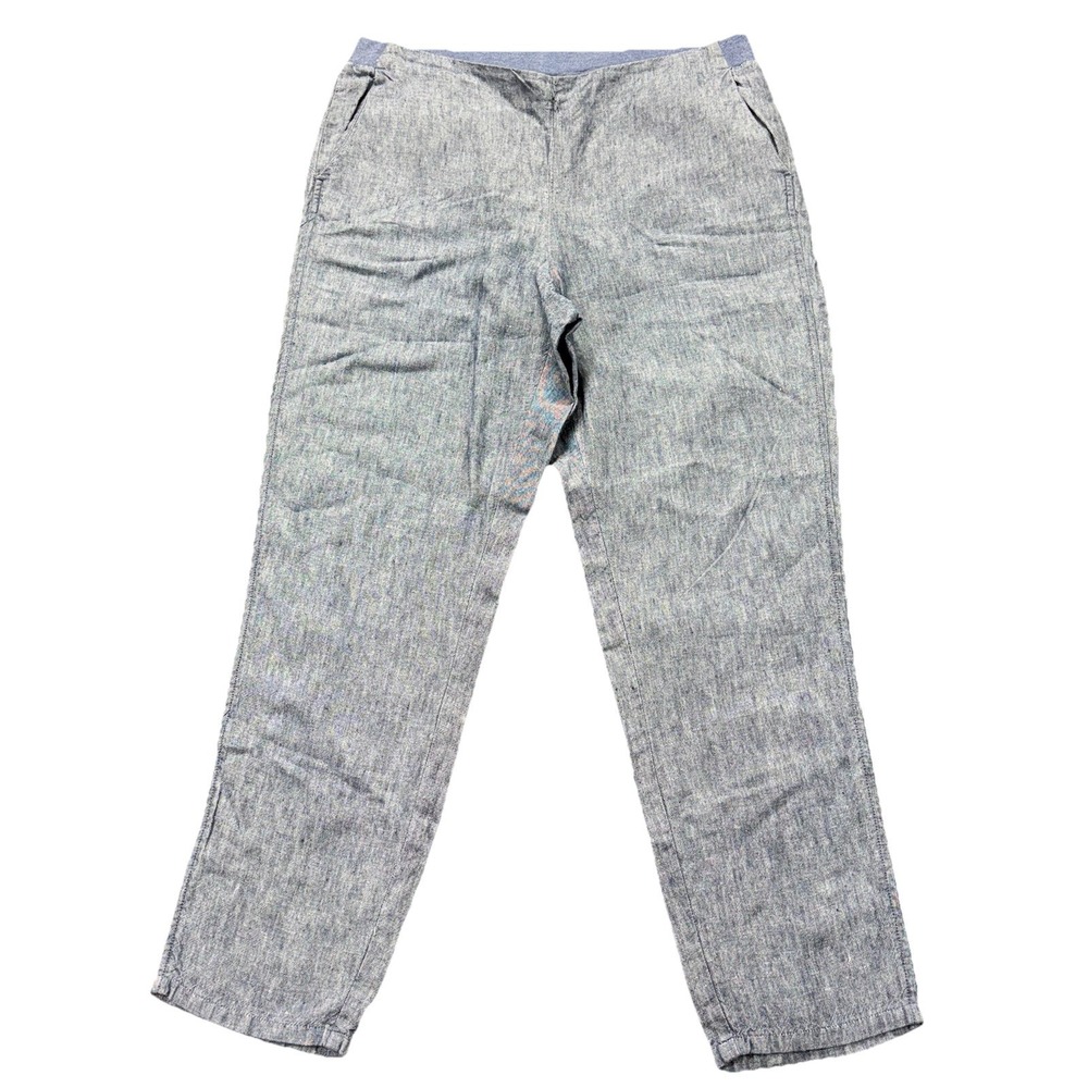 J Jill Love Linen Pants Womens M Seaside Blue‎ 100% Linen Ankle Pull-On Tapered